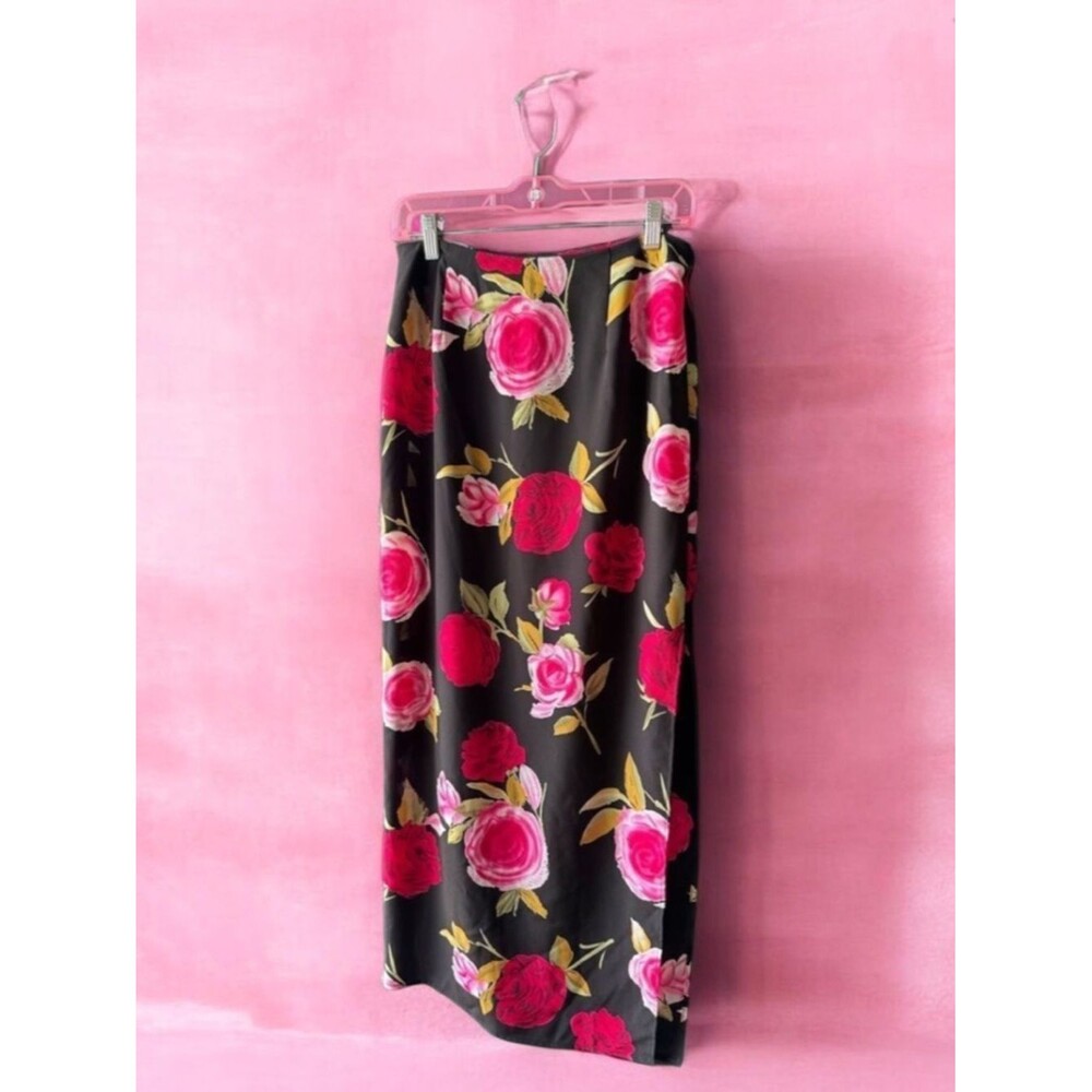 VTG La Belle Fashion Floral Roses Sheer Midi Skirt Size S/M
